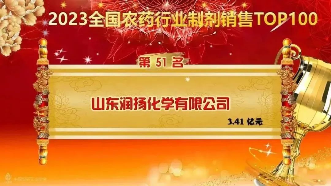 润扬化学荣获“2023全国农药行业制剂销售TOP100”第51名